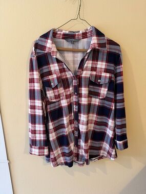 Market & Spruce Red, Navy and White Plaid Button-Down Shirt